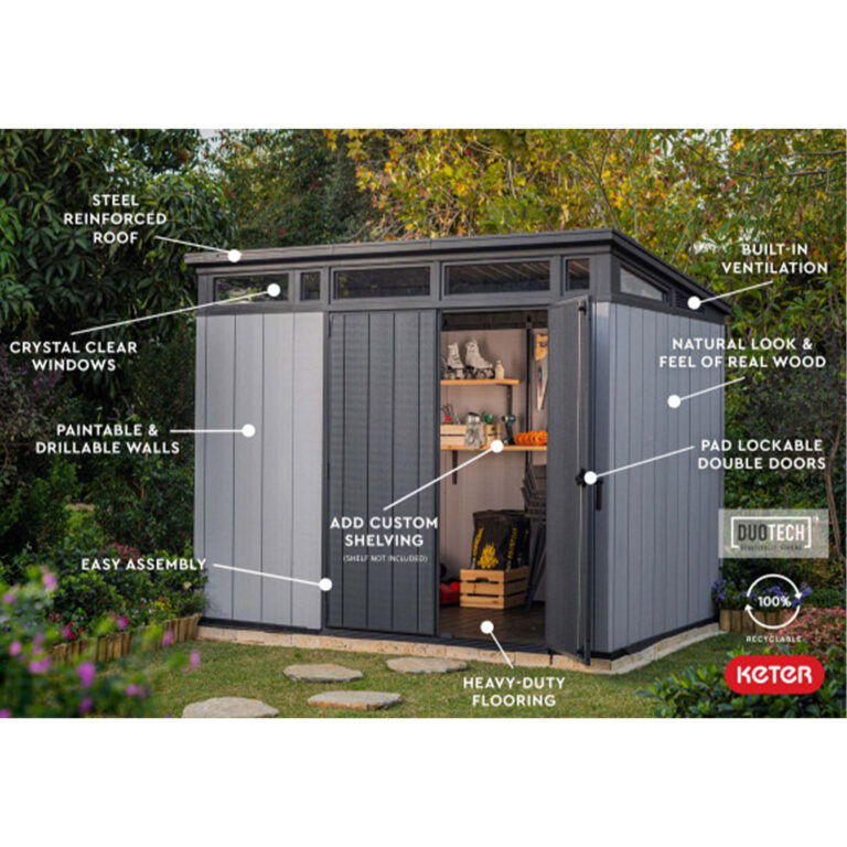 Keter Artisan 9×7 Foot Large Outdoor Shed with Floor with Modern Design for Patio Furniture