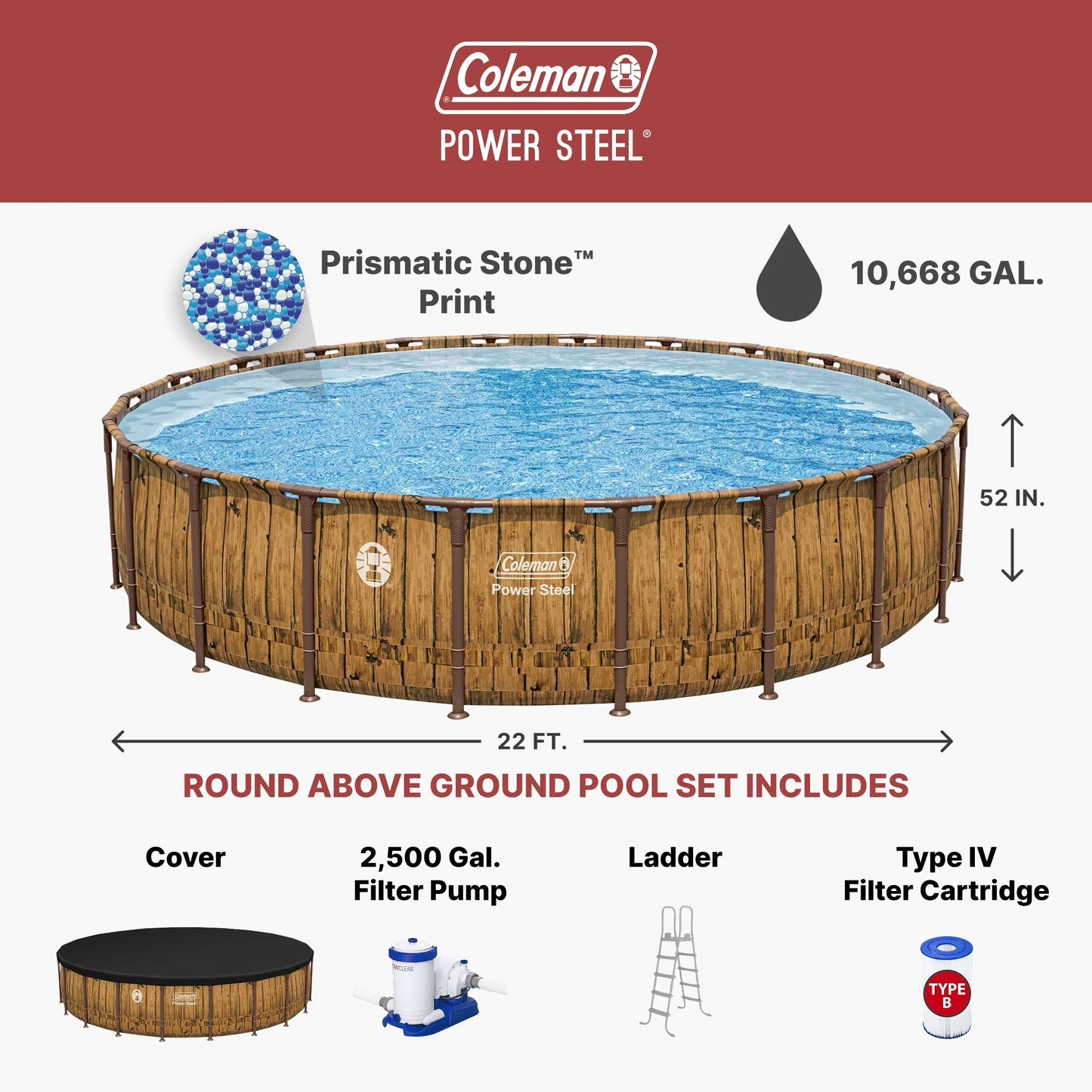 Coleman Power Steel 22 ft. x 52 in. Round Metal Frame Above Ground Pool Set