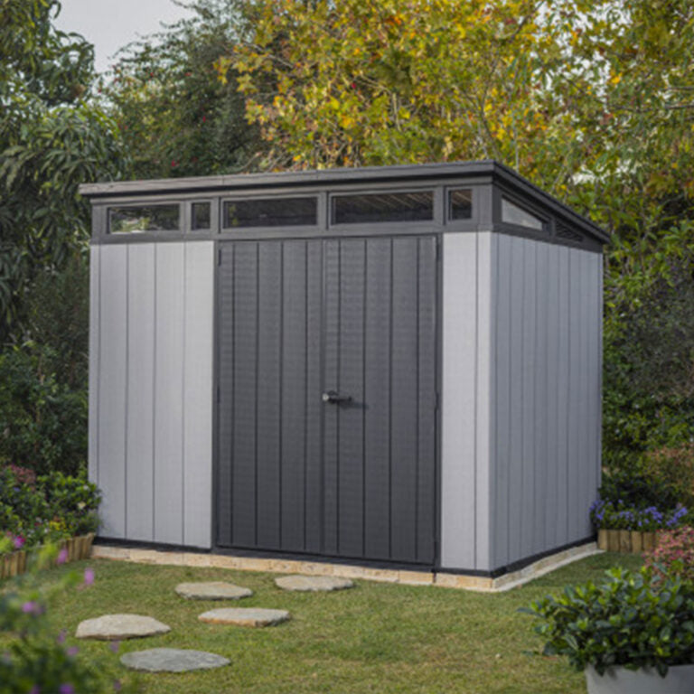 Keter Artisan 9×7 Foot Large Outdoor Shed with Floor with Modern Design for Patio Furniture