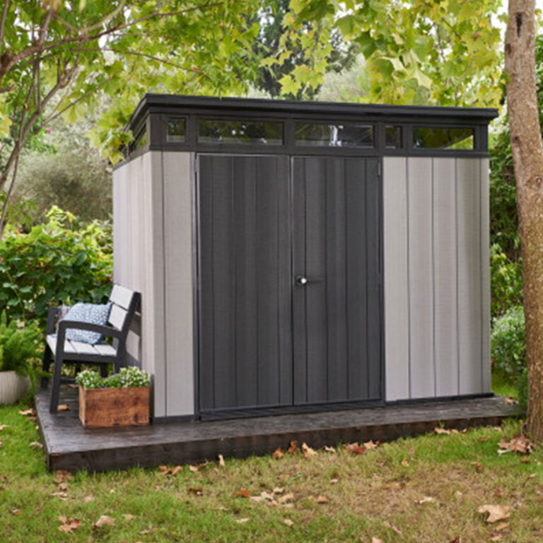 Keter Artisan 9×7 Foot Large Outdoor Shed with Floor with Modern Design for Patio Furniture